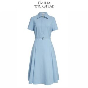 Emilia Wickstead Iwona Belted Shirt Sky Blue Midi Dress Sz US 4 NWT 2590$